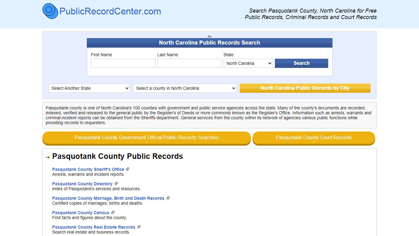 Pasquotank County North Carolina Free Public Records ...