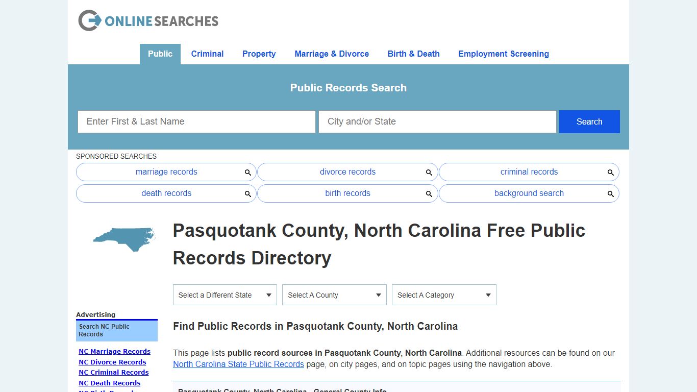 Pasquotank County, North Carolina Public Records Directory