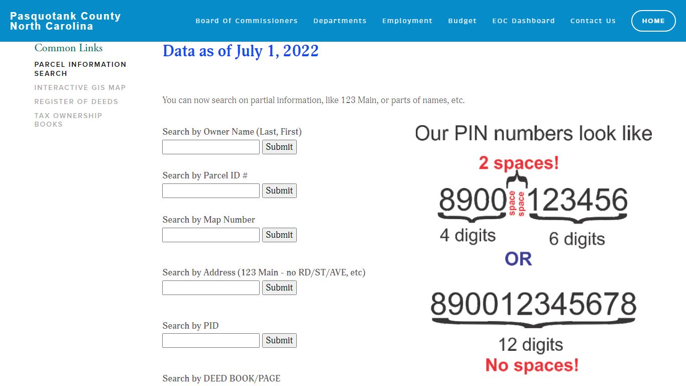 Parcel Information Search — Pasquotank County North Carolina