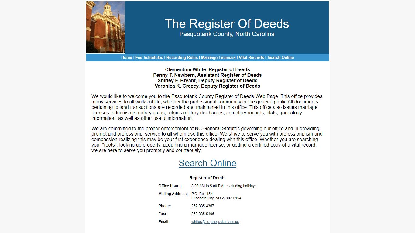 Pasquotank County, NC Register Of Deeds